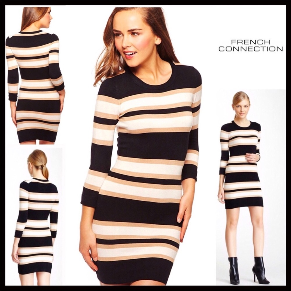 FRENCH CONNECTION BLACK STRIPED KNIT MINI DRESS - Picture 5 of 5